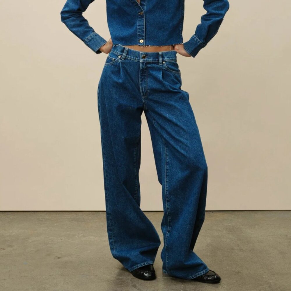 DL1961 Isabel Pleated Mid Rise Wide Leg Jeans Womens 28 North Beach Blue